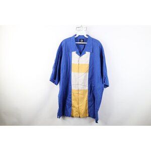 Vtg 90s Y2K Karl Kani Mens 2XL XXL Linen Color Block Short Sleeve Button Shirt